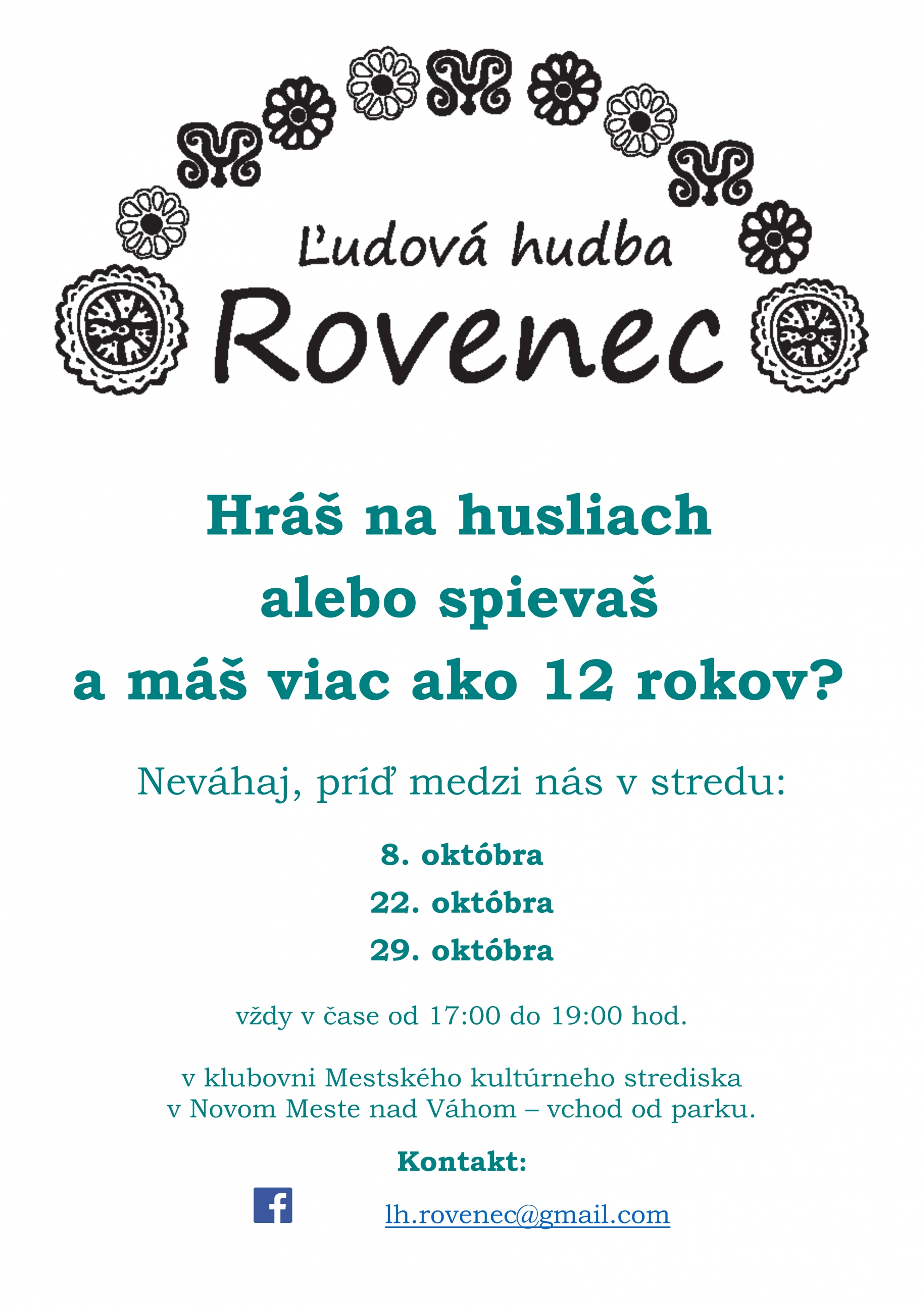Ľudová hudba Rovenec - nábor