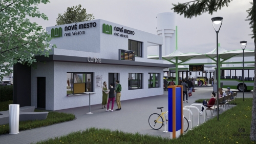 Autor architektonickej štúdie Ing. arch. Karol Loj „Výstavba parkoviska, autobusovej stanice s prekrytými stanovišťami pre cestujúcich SAD, jednopodlažná budova (pokladňa, zázemie predajcu a verejné t
